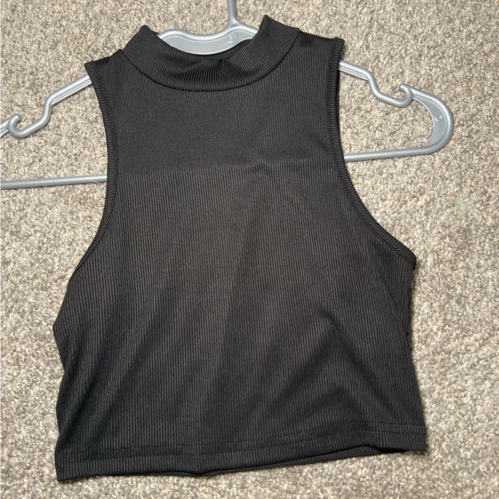 Black turtle neck cropped top